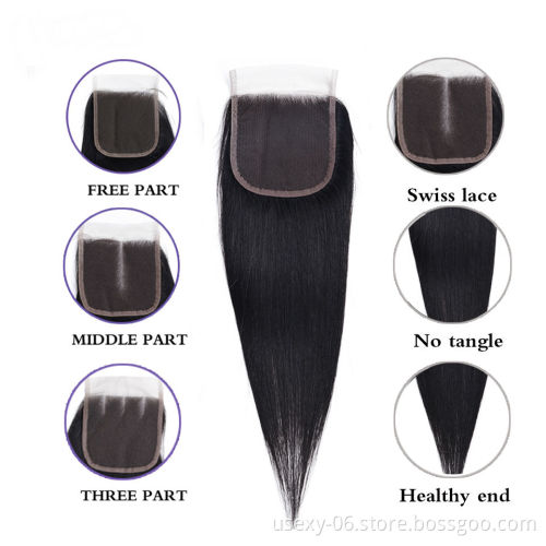Usexy 10A Grade Cuticle Aligned Hair Weave Virgin Hair Silk Base Closure Raw Indian Hair Straight Lace Closure